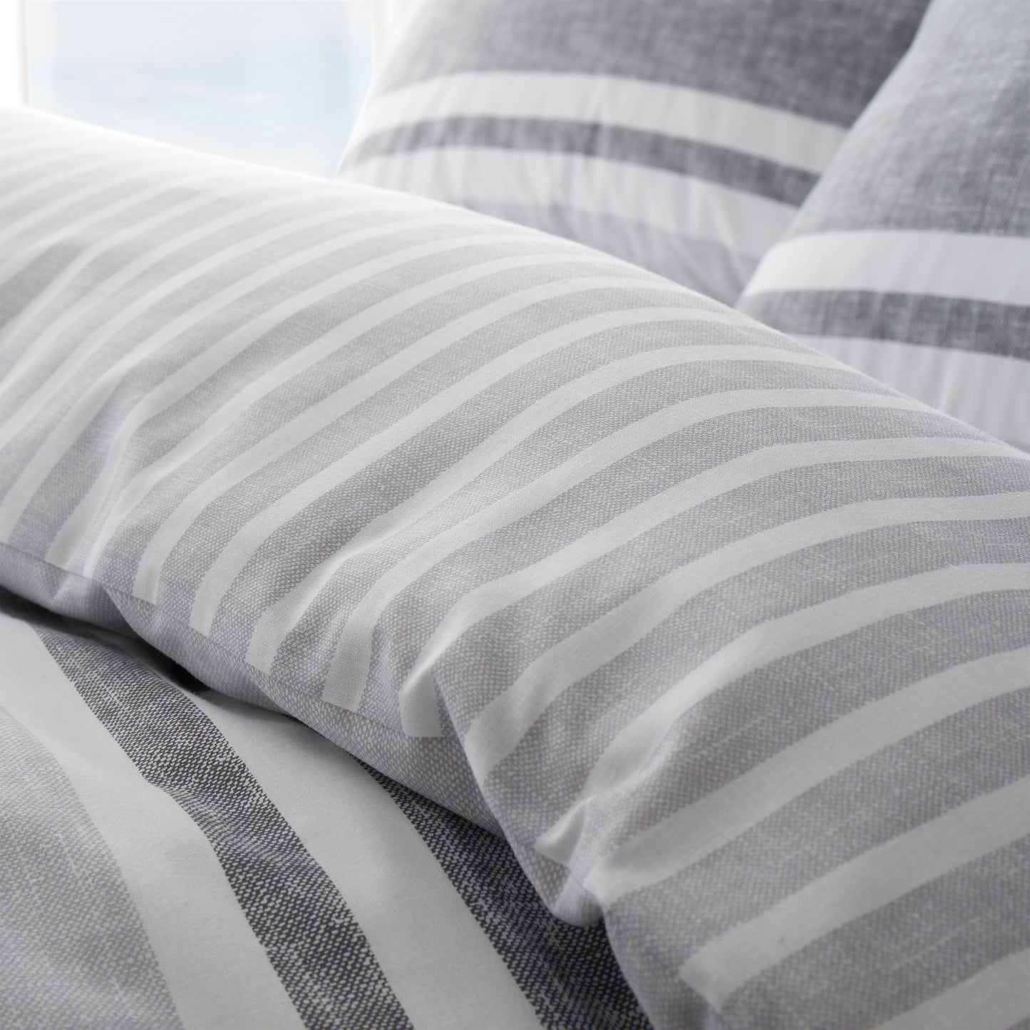Catherine Lansfield Textured Banded Stripe Duvet Cover Set - Charcoal