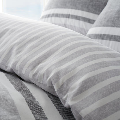 Catherine Lansfield Textured Banded Stripe Duvet Cover Set - Charcoal