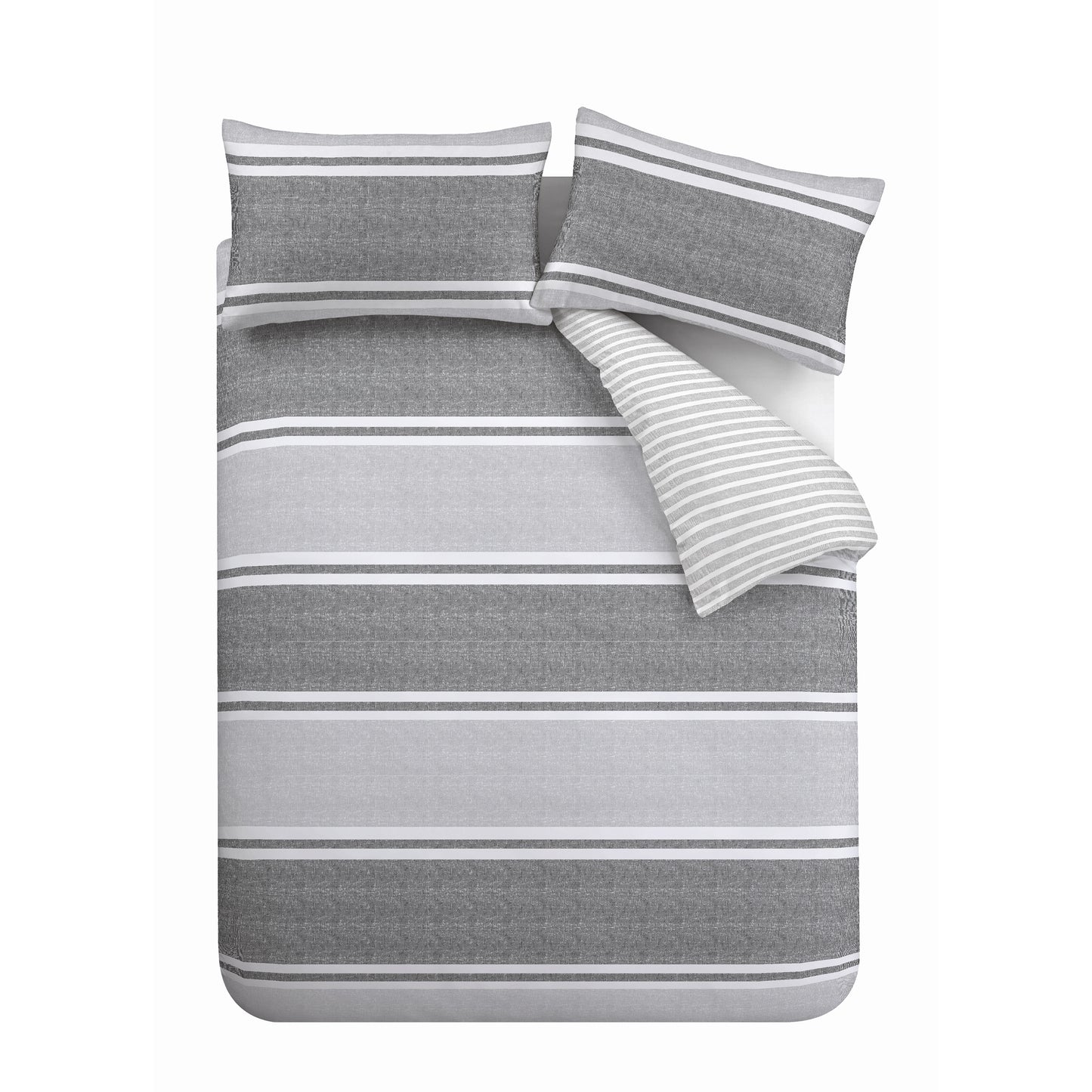 Catherine Lansfield Textured Banded Stripe Duvet Cover Set - Charcoal