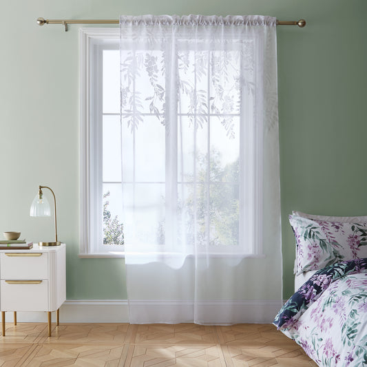 Catherine Lansfield Wisteria Floral Slot Top Voile Panel - White