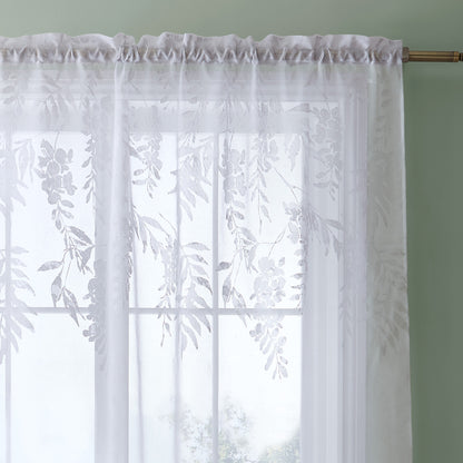 Catherine Lansfield Wisteria Floral Slot Top Voile Panel - White
