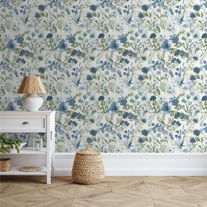 Catherine Lansfield Countryside Floral Wallpaper - Blue