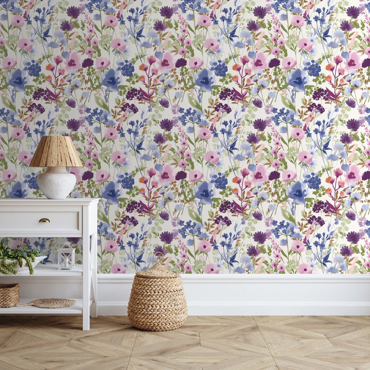 Catherine Lansfield Countryside Floral Wallpaper - Pink/Blue