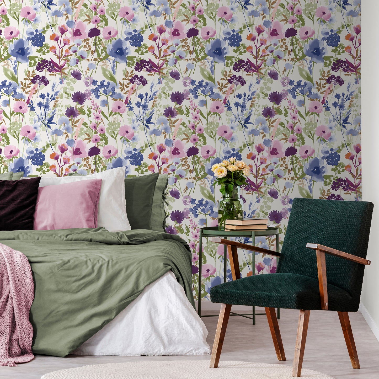 Catherine Lansfield Countryside Floral Wallpaper - Pink/Blue