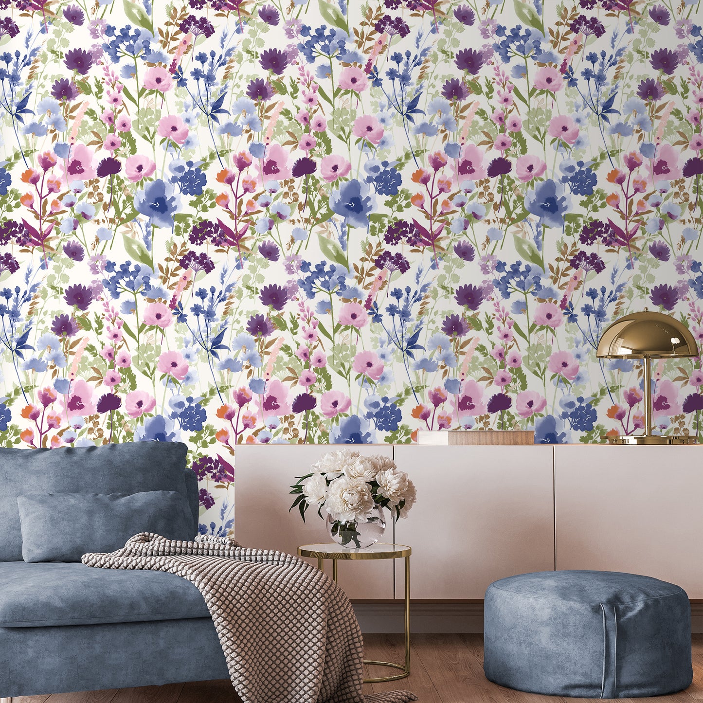 Catherine Lansfield Countryside Floral Wallpaper - Pink/Blue