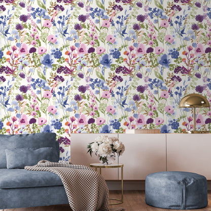 Catherine Lansfield Countryside Floral Wallpaper - Pink/Blue