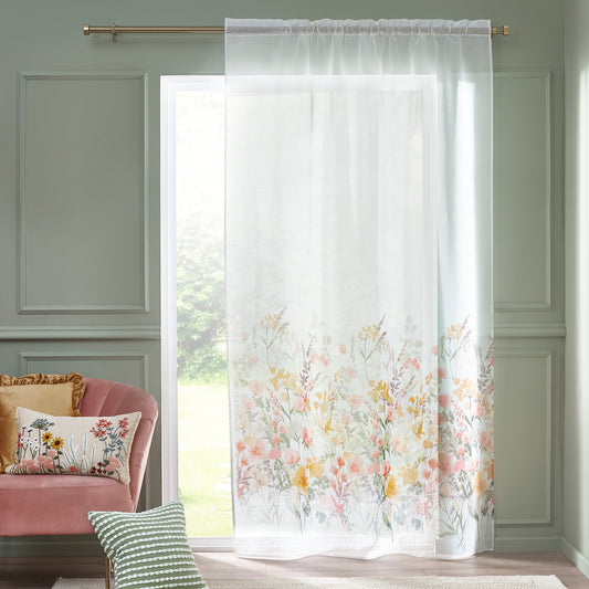 Catherine Lansfield Countryside Floral Slot Top Voile Panel - White