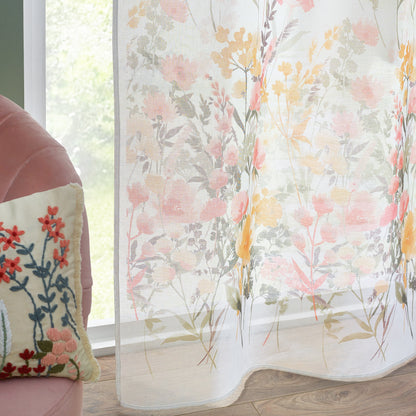 Catherine Lansfield Countryside Floral Slot Top Voile Panel - White