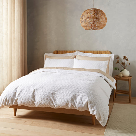 Bianca Waffle Cotton Circle Duvet Cover Set - White