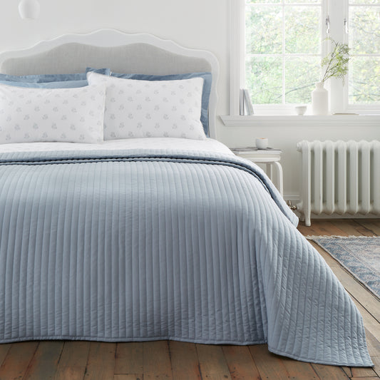 Bianca Quilted Lines Bedspread - Blue