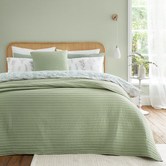Bianca Quilted Lines Bedspread - Sage
