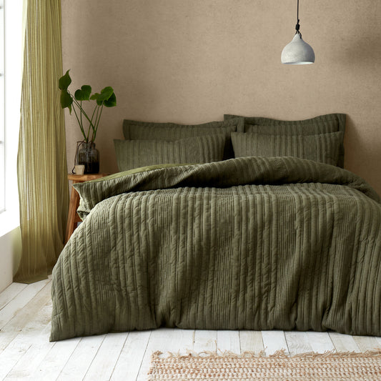 Pineapple Elephant Tamba Jersey Stripe Duvet Cover Set - Olive