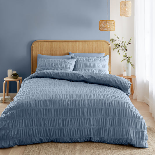 Catherine Lansfield Seersucker Duvet Cover Set - Blue