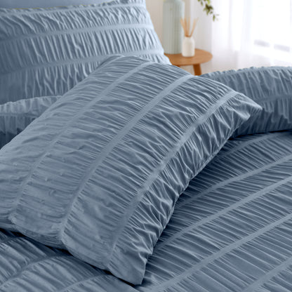 Catherine Lansfield Seersucker Duvet Cover Set - Blue