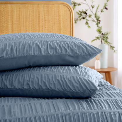 Catherine Lansfield Seersucker Duvet Cover Set - Blue