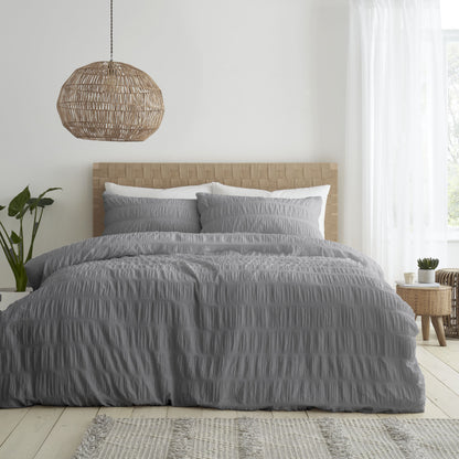 Catherine Lansfield Seersucker Duvet Cover Set - Grey