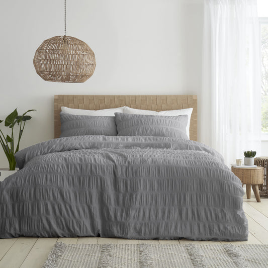 Catherine Lansfield Seersucker Duvet Cover Set - Grey