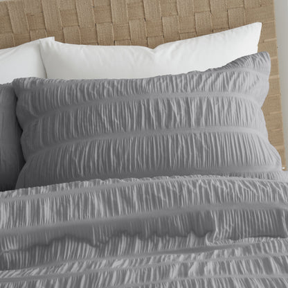 Catherine Lansfield Seersucker Duvet Cover Set - Grey