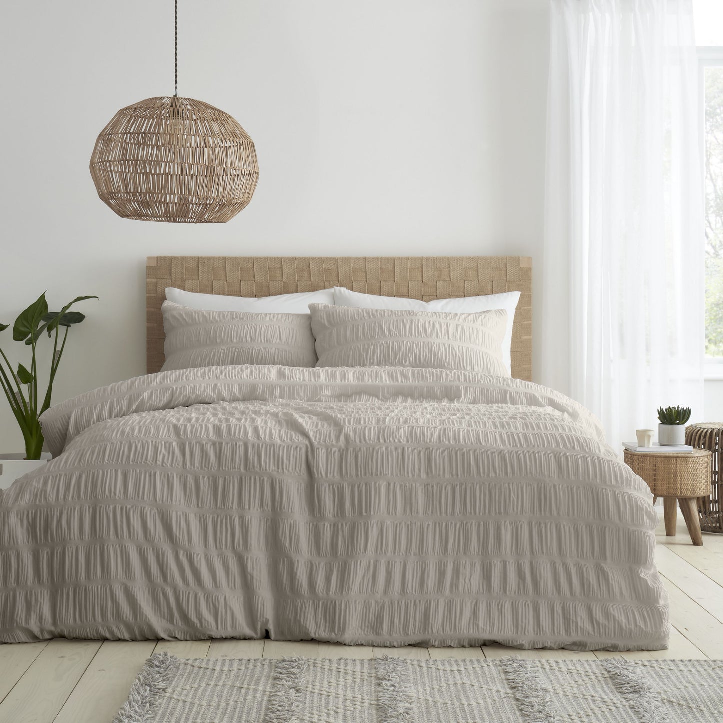 Catherine Lansfield Seersucker Duvet Cover Set - Natural