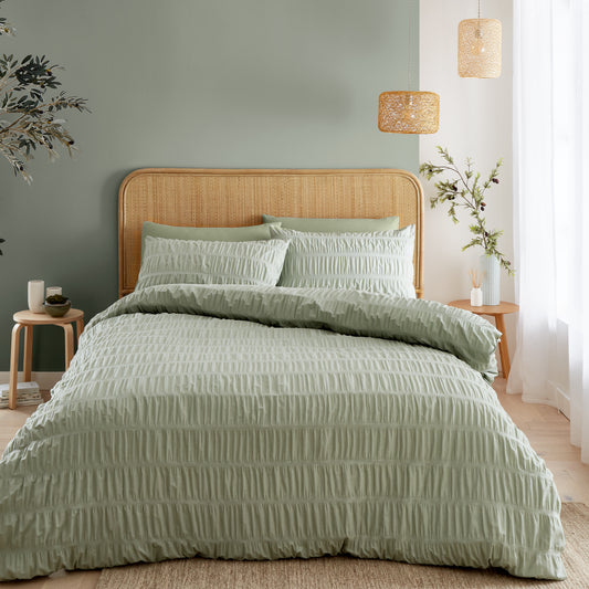 Catherine Lansfield Seersucker Duvet Cover Set - Sage