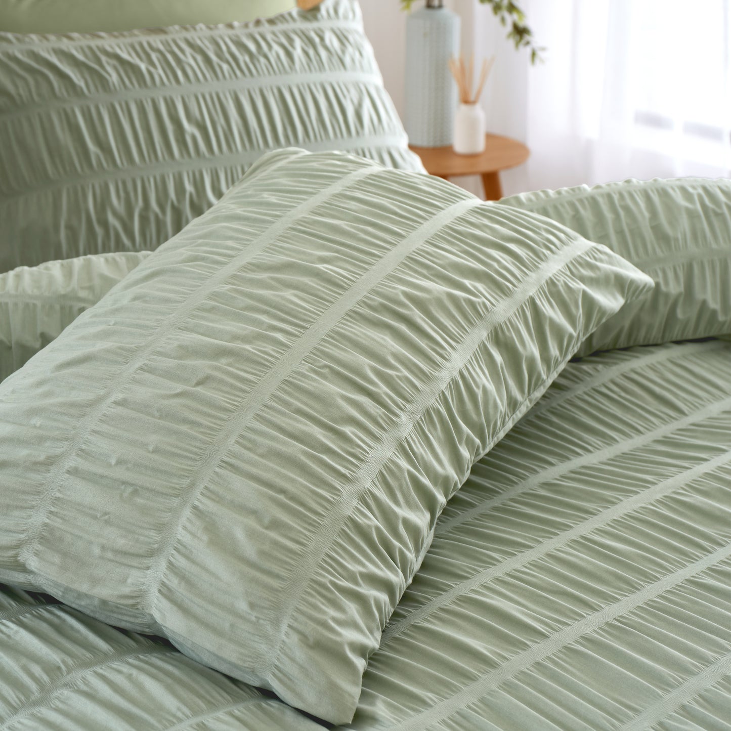 Catherine Lansfield Seersucker Duvet Cover Set - Sage