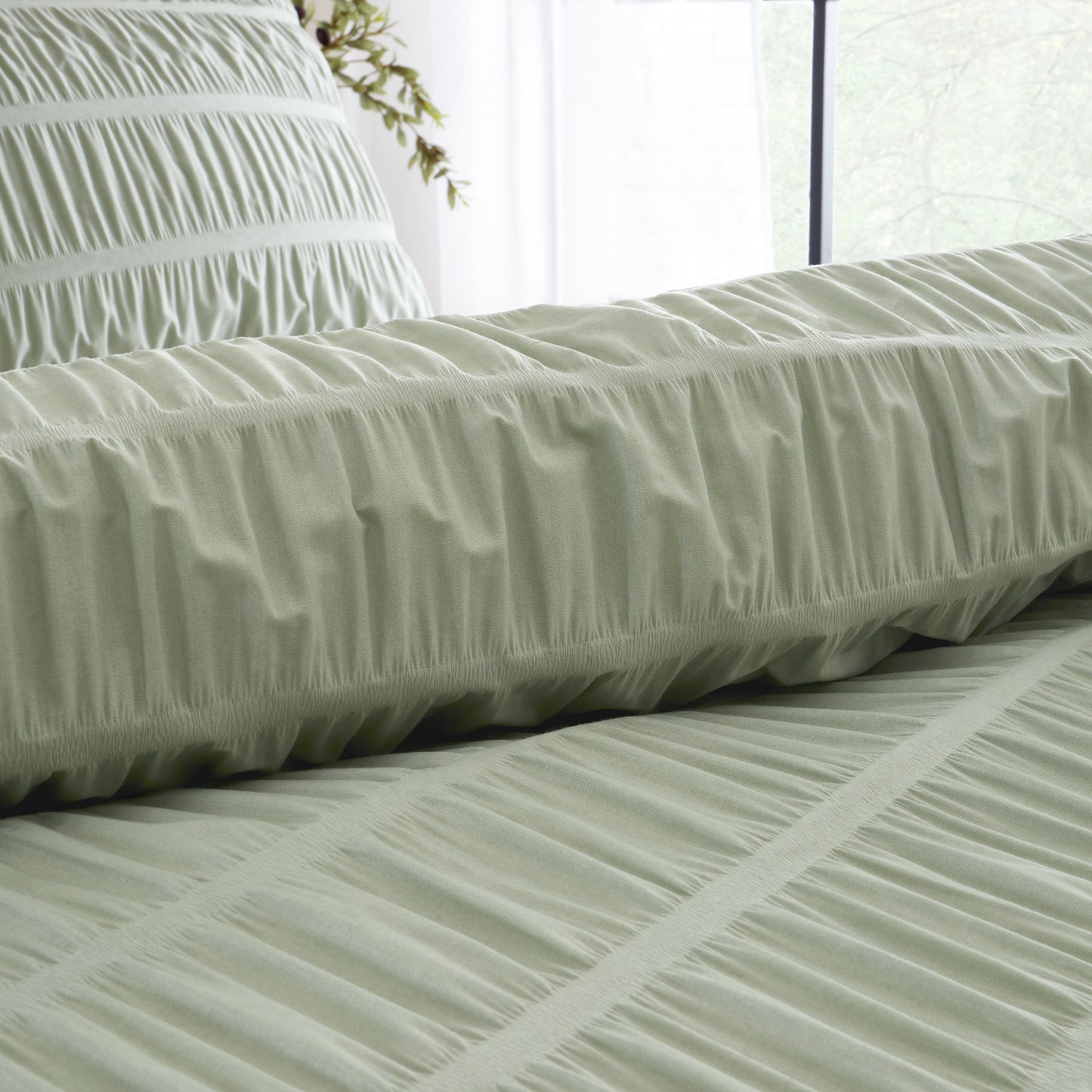 Catherine Lansfield Seersucker Duvet Cover Set - Sage