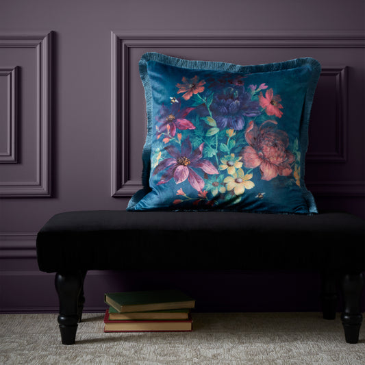 Bridgerton Romantic Floral Filled Cushion - Teal