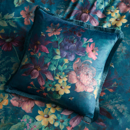 Bridgerton Romantic Floral Filled Cushion - Teal