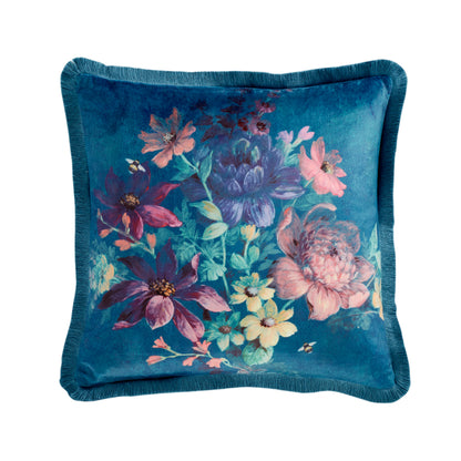 Bridgerton Romantic Floral Filled Cushion - Teal