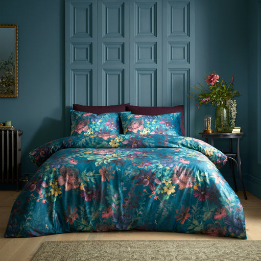 Bridgerton Romantic Floral Duvet Cover Set - Teal