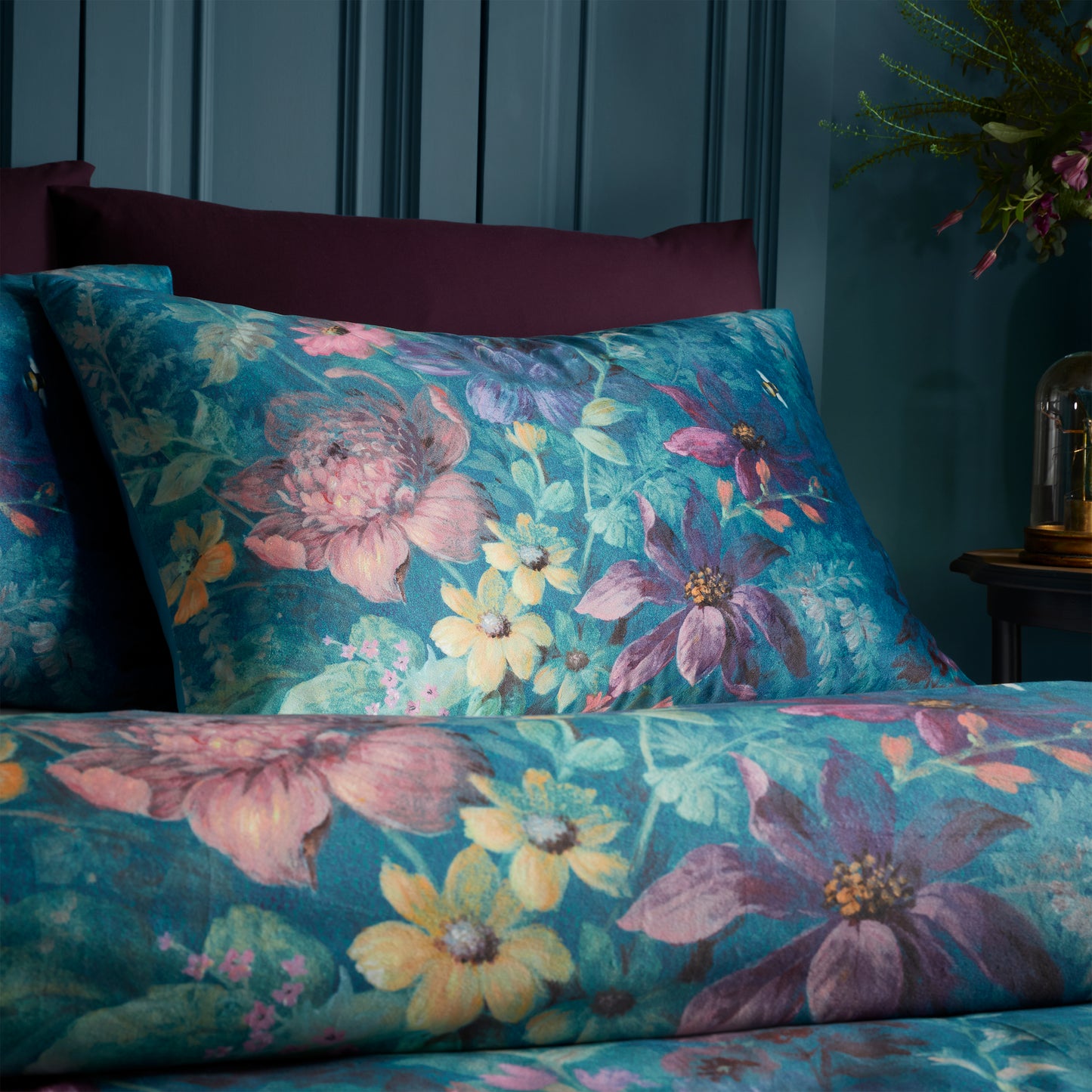 Bridgerton Romantic Floral Duvet Cover Set - Teal