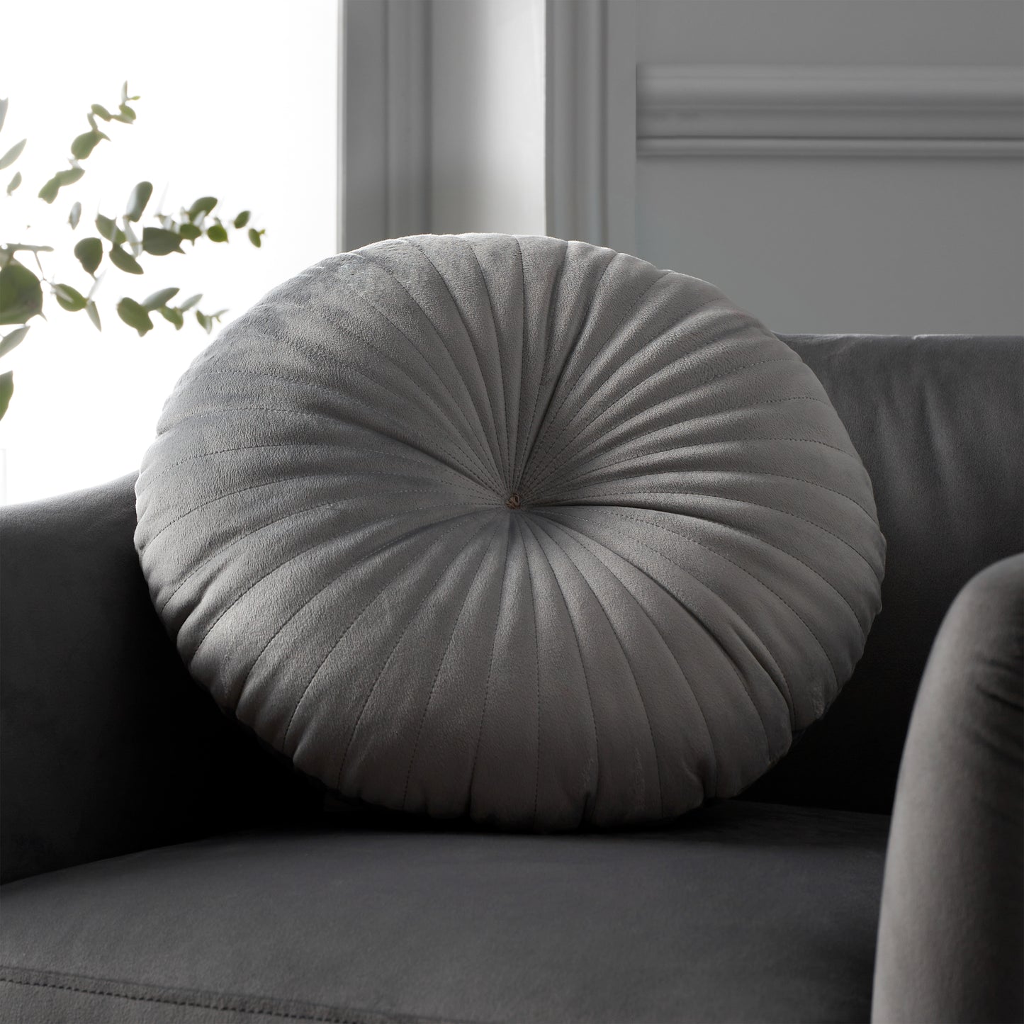 Catherine Lansfield Round Filled Cushion - Grey