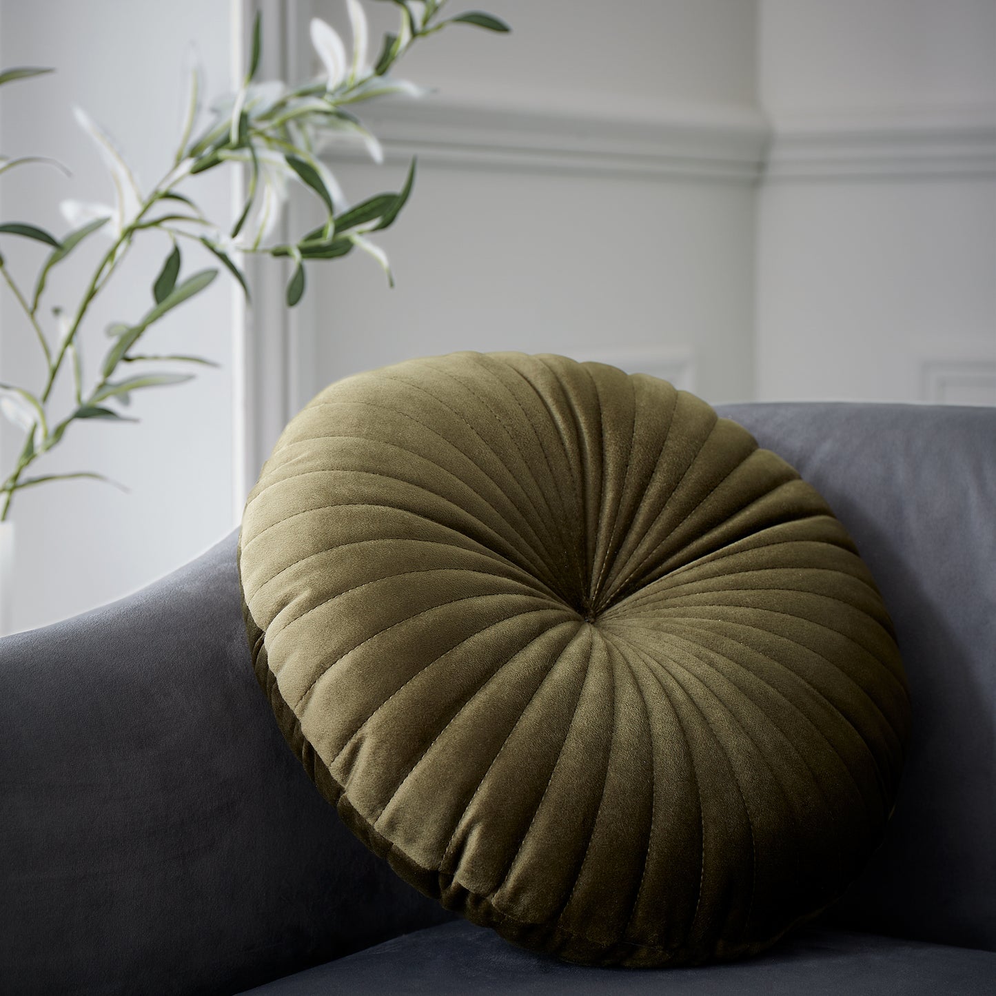 Catherine Lansfield Round Filled Cushion - Olive