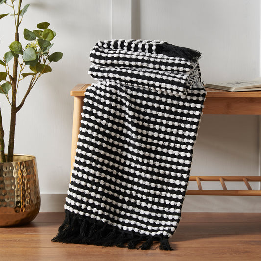 Catherine Lansfield Stab Stitch Throw - Black