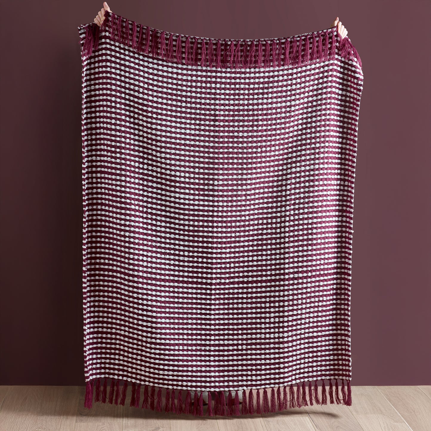 Catherine Lansfield Stab Stitch Throw - Plum
