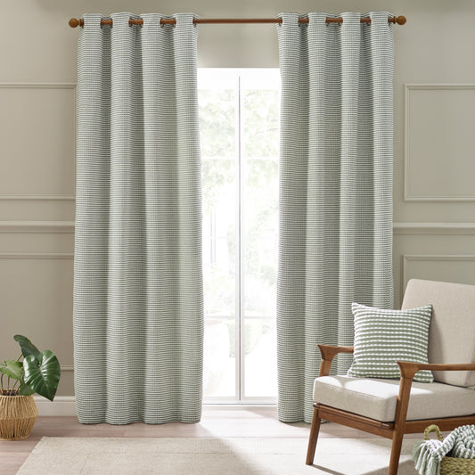 Catherine Lansfield Stab Stich Eyelet Curtains - Sage