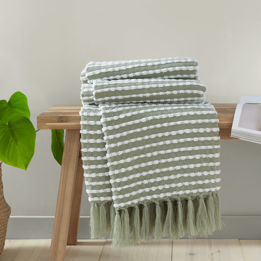 Catherine Lansfield Stab Stitch Throw - Sage
