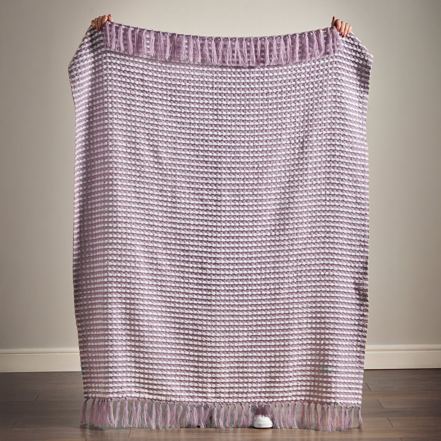 Catherine Lansfield Stab Stitch Throw - Lilac
