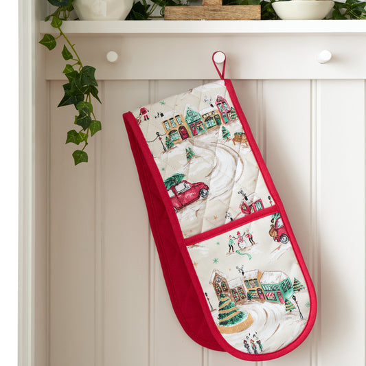Catherine Lansfield Christmas Town Double Oven Glove - Natural