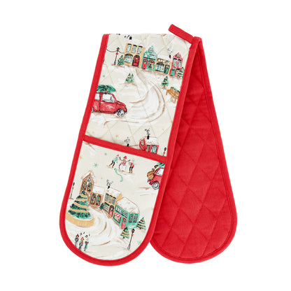 Catherine Lansfield Christmas Town Double Oven Glove - Natural
