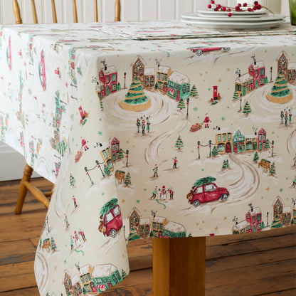 Catherine Lansfield Christmas Town Table Cloth - Natural