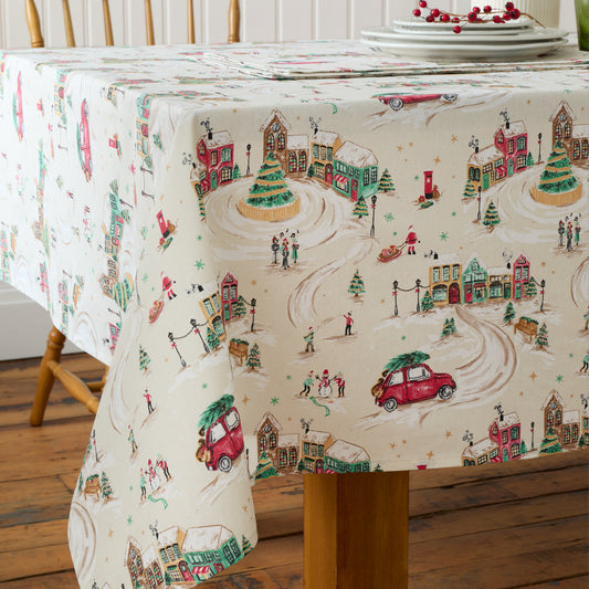 Catherine Lansfield Christmas Town Table Cloth - Natural