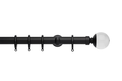 Hallis Neo Premium Clear Plain Ball 28mm Metal Curtain Pole (Cup Brackets) - Matt Black
