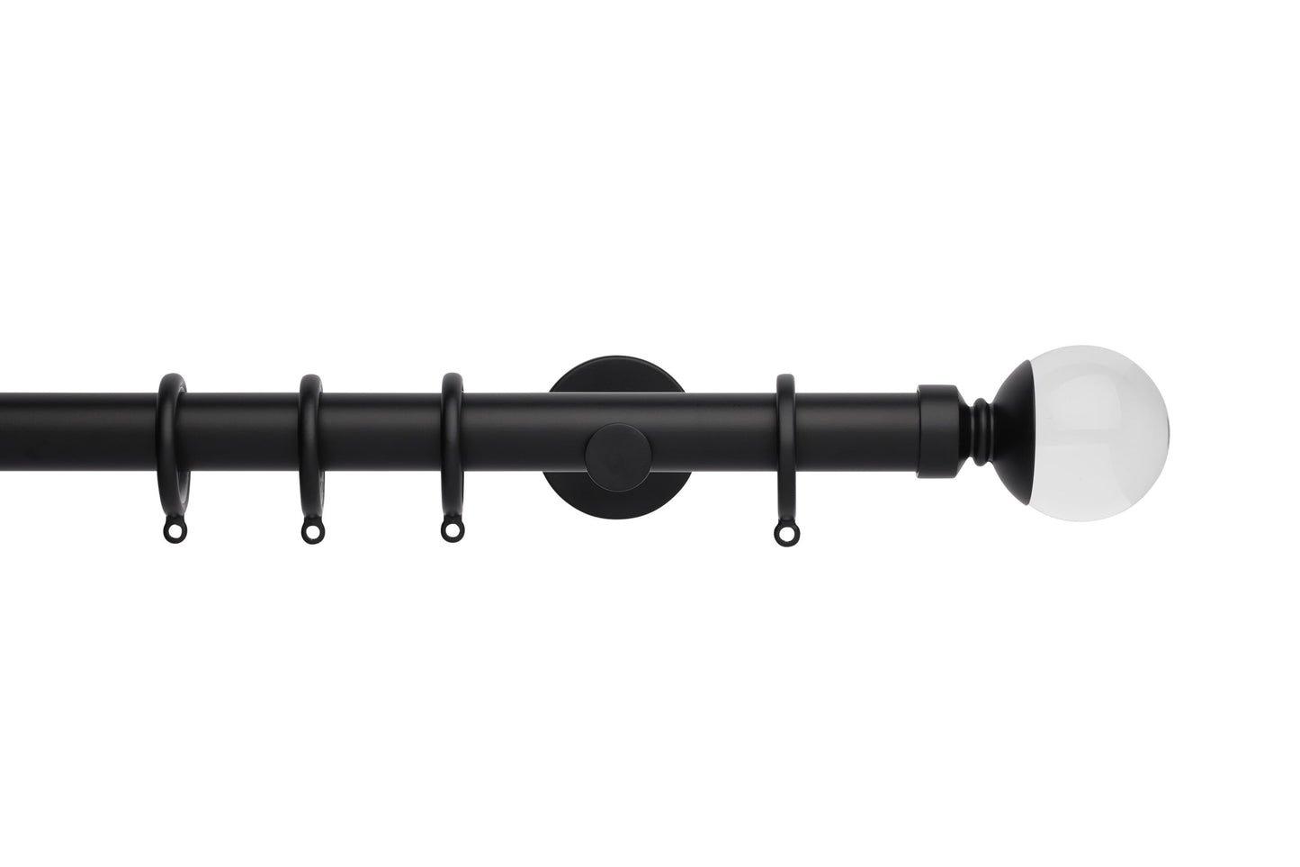 Hallis Neo Premium Clear Plain Ball 28mm Metal Curtain Pole (Cylinder Brackets) - Matt Black