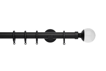 Hallis Neo Premium Clear Plain Ball 28mm Metal Curtain Pole (Cylinder Brackets) - Matt Black