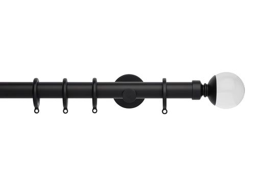 Hallis Neo Premium Clear Plain Ball 28mm Metal Curtain Pole (Cylinder Brackets) - Matt Black