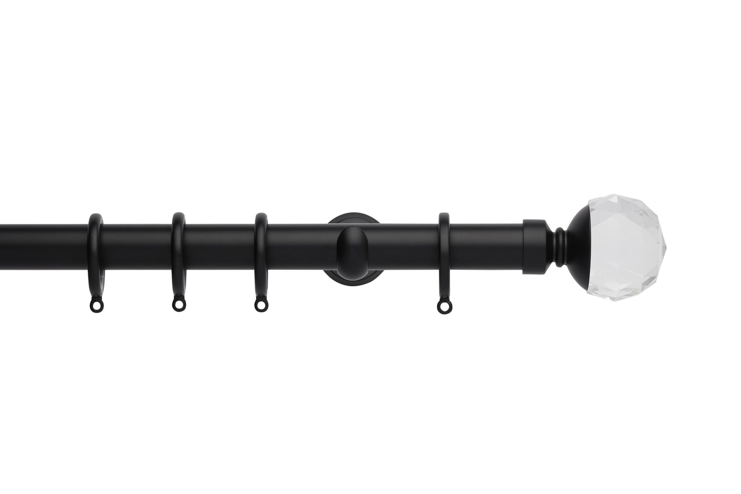 Hallis Neo Premium Clear Faceted Ball 28mm Metal Curtain Pole (Cup Brackets) - Matt Black