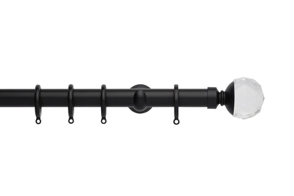 Hallis Neo Premium Clear Faceted Ball 28mm Metal Curtain Pole (Cup Brackets) - Matt Black
