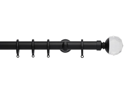 Hallis Neo Premium Clear Faceted Ball 28mm Metal Curtain Pole (Cup Brackets) - Matt Black