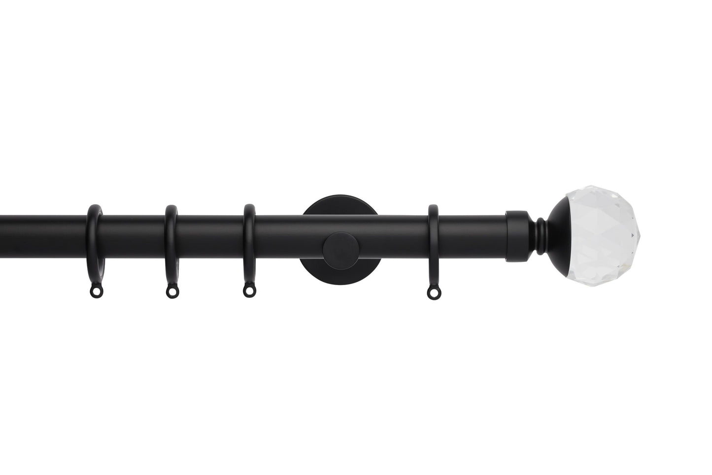Hallis Neo Premium Clear Faceted Ball 28mm Metal Curtain Pole (Cylinder Brackets) - Matt Black